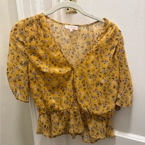re:named Mustard Floral Blouse